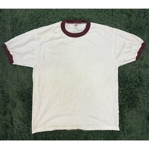 Vintage Soffe Shirts Ringer T-Shirt Men's XL White Maroon Blank Made in USA